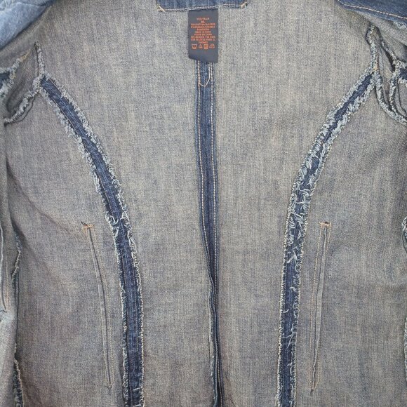 D. Jeans Blue Fitted One Button Blazer Jacket GUC with Rhinestone Bling Buttons - Picture 5 of 6